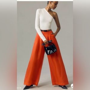 Anthropologie The Avery Pleated Wide-Leg Trousers by Maeve: Sheer Silk Edition